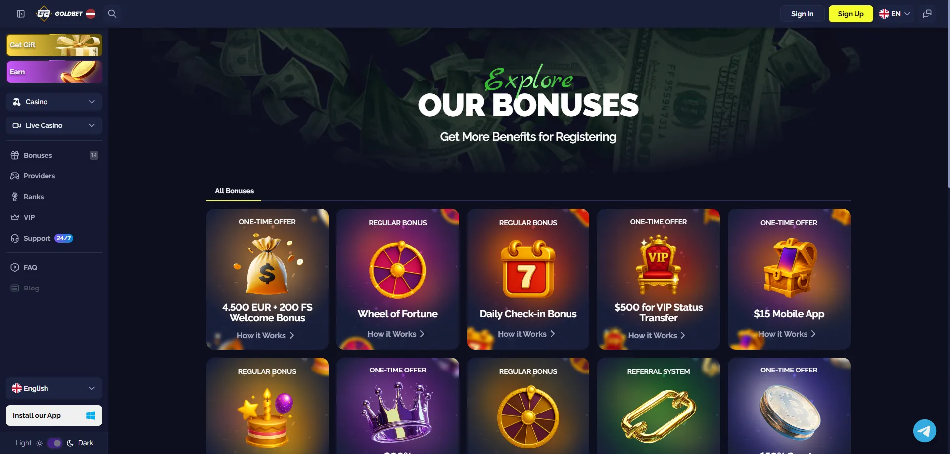 Goldbet Casino бонус оферти &ndash; до &euro;4500 и 300 безплатни завъртания